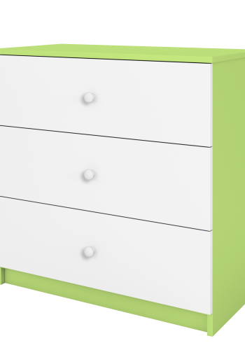 Babydreams kommode for barn, m. 3 skuffer - hvit og grnn laminat