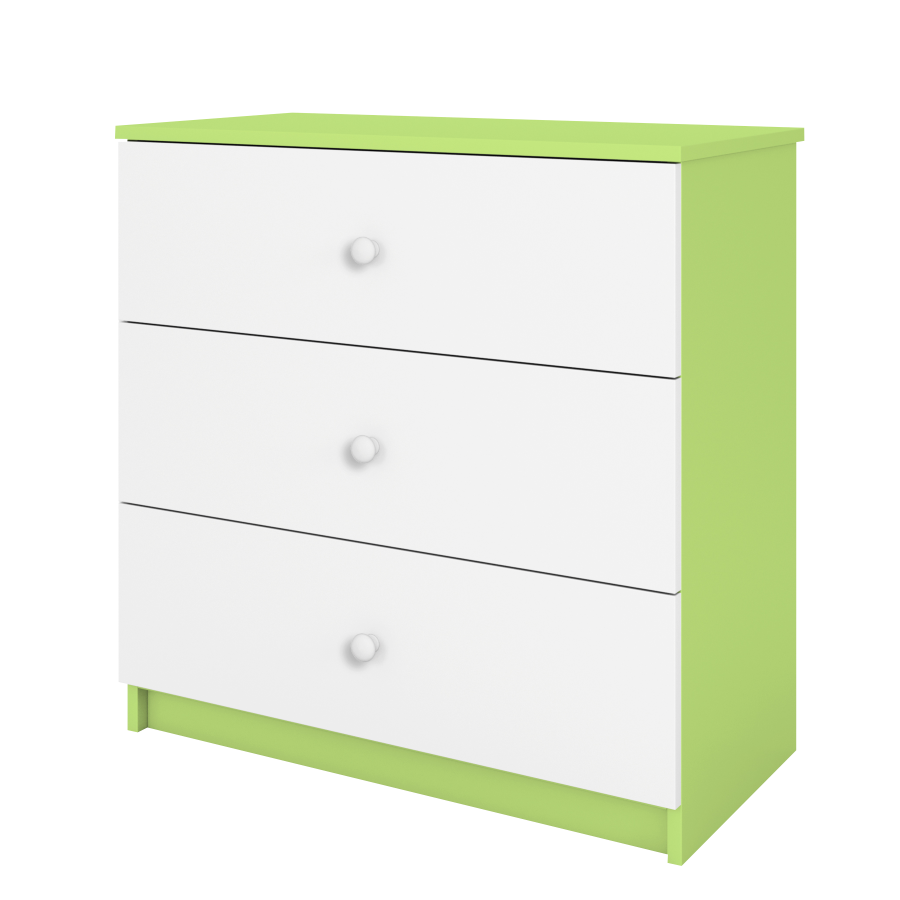 Babydreams kommode for barn, m. 3 skuffer - hvit og grnn laminat