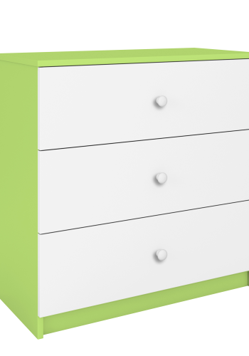 Babydreams kommode for barn, m. 3 skuffer - hvit og grnn laminat