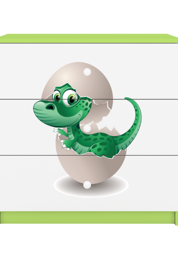 Babydreams barnekommode med liten dino, m. 3 skuffer - hvit og grnn laminat