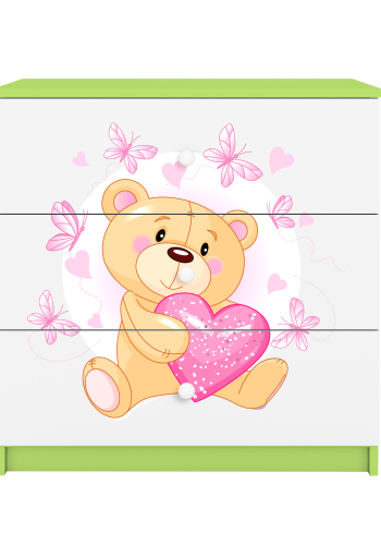 Babydreams Kinderkommode mit Teddybär und Schmetterlingen, mit 3 Schubladen - Laminat weiß und grün