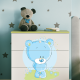 Babydreams barnekommode med bl bamse, m. 3 skuffer - hvit og grnn laminat