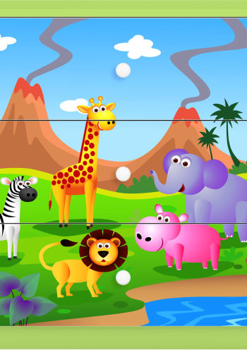 Babydreams barnekommode med safaridyr, m. 3 skuffer - flerfarget og grnn laminat