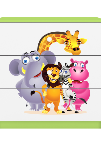 Babydreams barnekommode med dyrehagedyr, m. 3 skuffer - hvit og grnn laminat