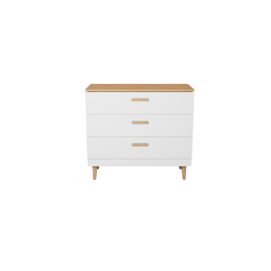KOCOT Denver kommode, m. 3 skuffer - hvid spnplade og natur hickory/egetrs finér