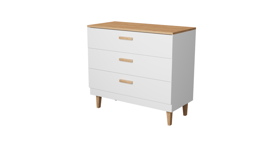 KOCOT Denver byr, m. 3 ldor - vit spnskiva och natur hickory/ek fanér