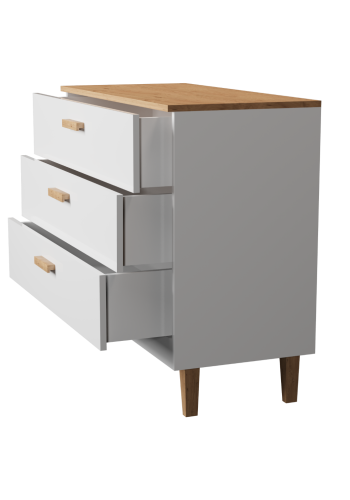 KOCOT Denver byr, m. 3 ldor - vit spnskiva och natur hickory/ek fanér