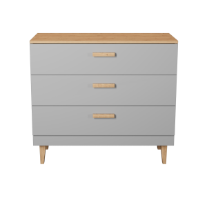 KOCOT Denver kommode, m. 3 skuffer - chinchilla gr spnplade og natur hickory/egetr finér