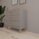 KOCOT Denver Kommode mit 3 Schubladen – Chinchillagraue Spanplatte und natürliches Hickory-/Eichenfurnier