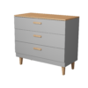 KOCOT Denver Kommode mit 3 Schubladen – Chinchillagraue Spanplatte und natürliches Hickory-/Eichenfurnier