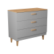 KOCOT Denver Kommode mit 3 Schubladen – Chinchillagraue Spanplatte und natürliches Hickory-/Eichenfurnier