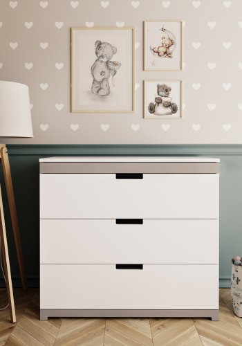 Tomi barnekommode, m. 3 skuffer - hvit laminat