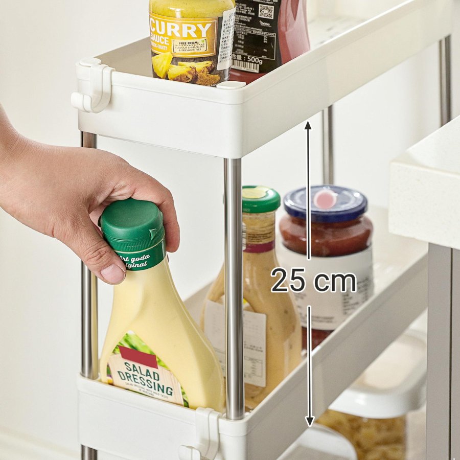 SONGMICS KSC007W01 rullevogn, m. 3 hylder, hjul - hvid polypropylen og st�l