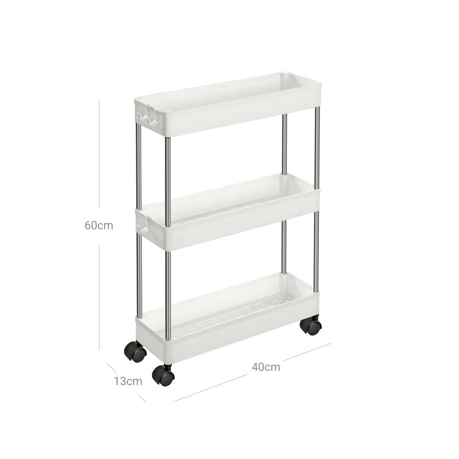 SONGMICS KSC007W01 rullevogn, m. 3 hylder, hjul - hvid polypropylen og st�l