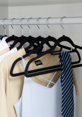 SONGMICS kleshenger, sklisikker, 2 hakk, bussstang, 360 graders dreibar krok - svart flyel (sett med 50 stk)