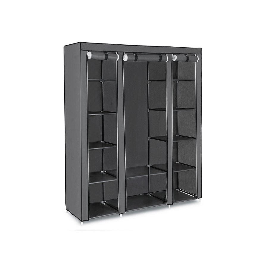 SONGMICS B�rbar Garderobe, Sammenklappelig Skab, T�jopbevaringsorganisator med B�jleskinne, Hylder, Stofbetr�k, Til Sovev�relse, Garderobe, 150 x 45 x 175 cm, Gr� LSF03G