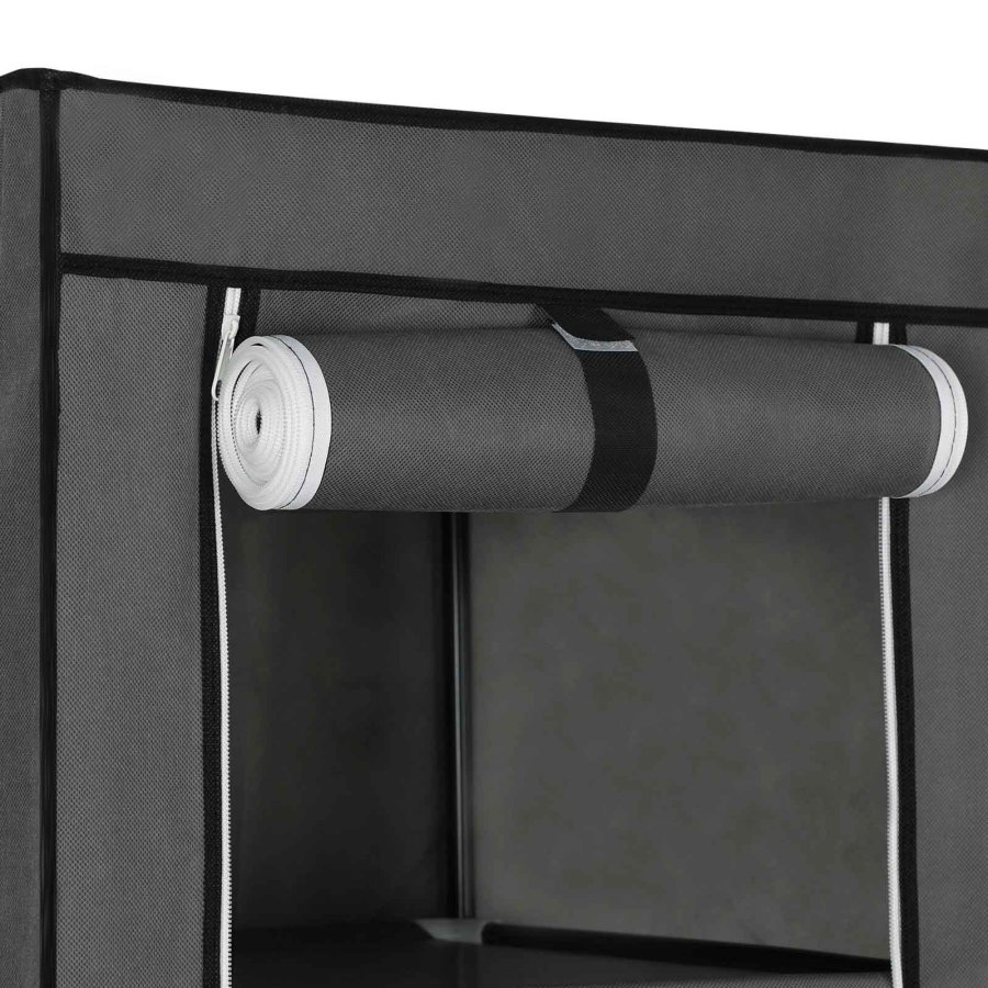 SONGMICS B�rbar Garderobe, Sammenklappelig Skab, T�jopbevaringsorganisator med B�jleskinne, Hylder, Stofbetr�k, Til Sovev�relse, Garderobe, 150 x 45 x 175 cm, Gr� LSF03G