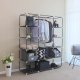 SONGMICS B�rbar Garderobe, Sammenklappelig Skab, T�jopbevaringsorganisator med B�jleskinne, Hylder, Stofbetr�k, Til Sovev�relse, Garderobe, 150 x 45 x 175 cm, Sort LSF03H