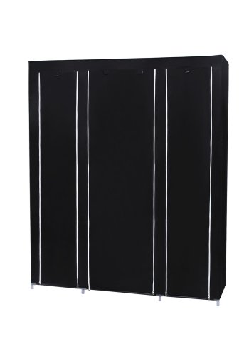 SONGMICS B�rbar Garderobe, Sammenklappelig Skab, T�jopbevaringsorganisator med B�jleskinne, Hylder, Stofbetr�k, Til Sovev�relse, Garderobe, 150 x 45 x 175 cm, Sort LSF03H