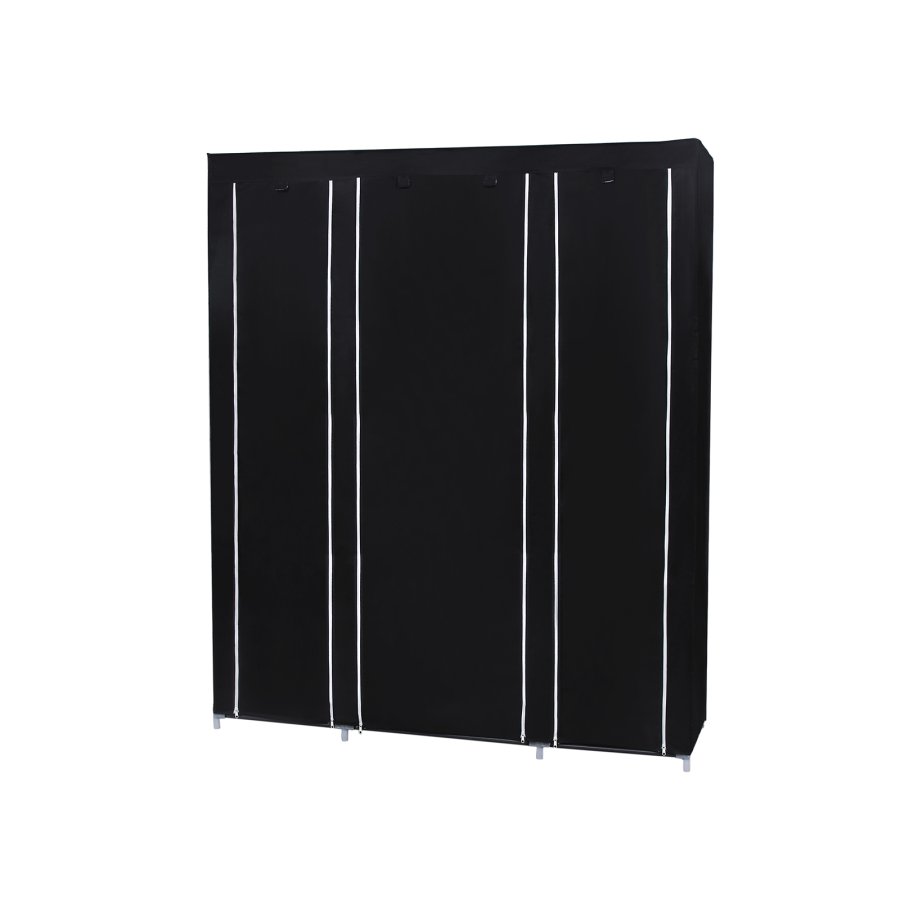 SONGMICS B�rbar Garderobe, Sammenklappelig Skab, T�jopbevaringsorganisator med B�jleskinne, Hylder, Stofbetr�k, Til Sovev�relse, Garderobe, 150 x 45 x 175 cm, Sort LSF03H