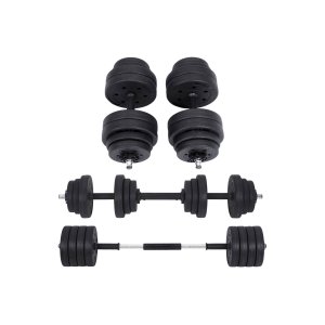 SONGMICS SYL30HBK 2-i-1 h�ndv�gtss�t, m. 1 ekstra v�gtstang, justerbar, rund - sort plastikd�ksel med beton- og sandfyld og st�l (2x15kg)