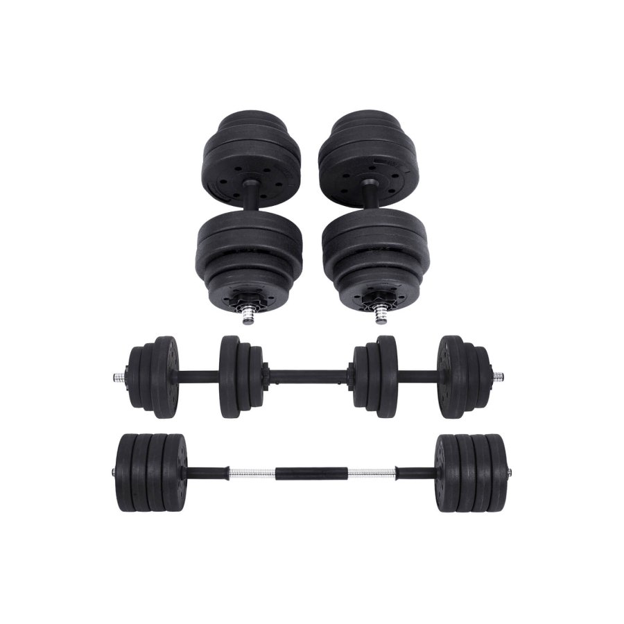 SONGMICS SYL30HBK 2-in-1 Hantelset, mit 1 zus&auml;tzlicher Langhantel, verstellbar, rund - schwarze Kunststoffabdeckung mit Beton- und Sandf&uuml;llung und Stahl (2x15kg)