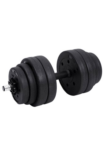 SONGMICS SYL30HBK 2-in-1 Hantelset, mit 1 zus&auml;tzlicher Langhantel, verstellbar, rund - schwarze Kunststoffabdeckung mit Beton- und Sandf&uuml;llung und Stahl (2x15kg)