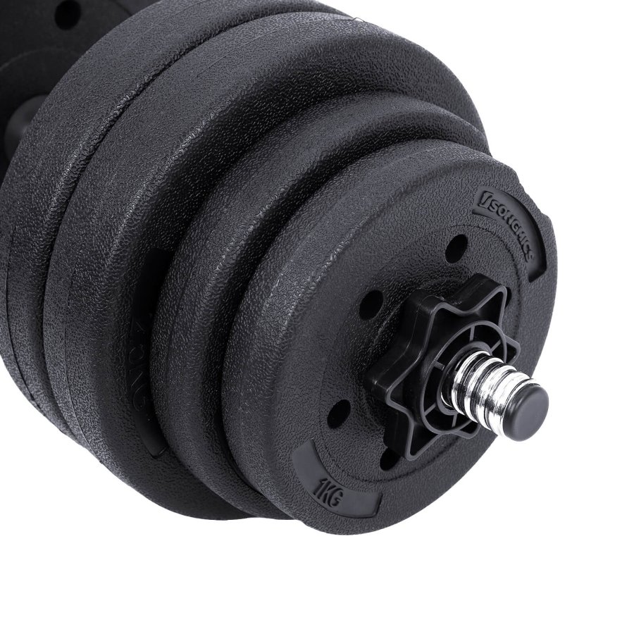 SONGMICS SYL30HBK 2-in-1 Hantelset, mit 1 zus&auml;tzlicher Langhantel, verstellbar, rund - schwarze Kunststoffabdeckung mit Beton- und Sandf&uuml;llung und Stahl (2x15kg)