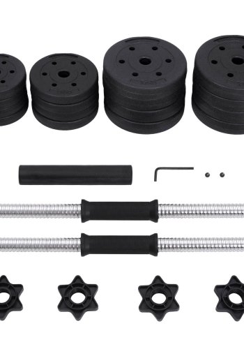 SONGMICS SYL30HBK 2-in-1 Hantelset, mit 1 zus&auml;tzlicher Langhantel, verstellbar, rund - schwarze Kunststoffabdeckung mit Beton- und Sandf&uuml;llung und Stahl (2x15kg)