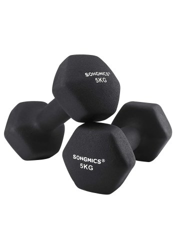 SONGMICS SYL60BK Hantel, sechseckig - mattschwarzes Neopren (2x5kg) (2er-Set)