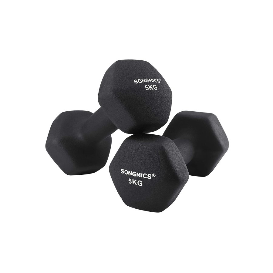 SONGMICS SYL60BK Hantel, sechseckig - mattschwarzes Neopren (2x5kg) (2er-Set)