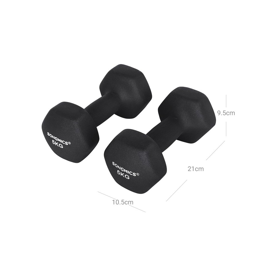 SONGMICS SYL60BK Hantel, sechseckig - mattschwarzes Neopren (2x5kg) (2er-Set)