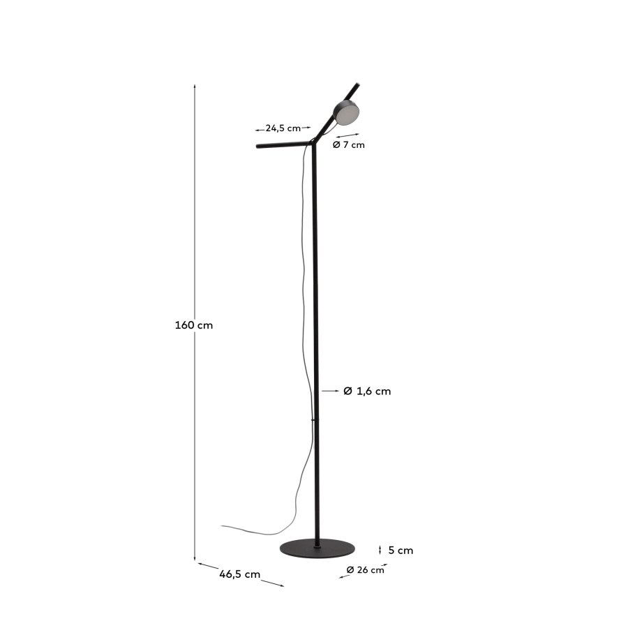 KAVE HOME Orey gulvlampe i svart metall med spotlight i flere posisjoner