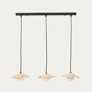  KAVE HOME Wilara taklampa i ekfaner med 3 vita rkfrgade glaskulor