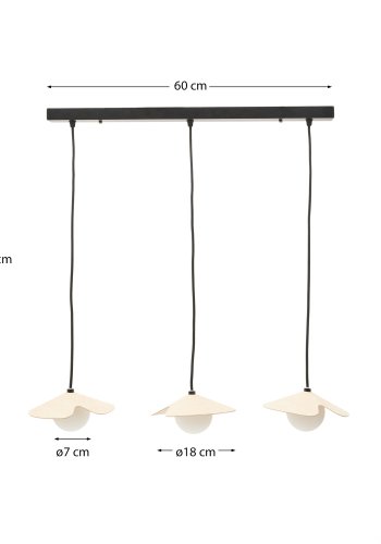  KAVE HOME Wilara taklampa i ekfaner med 3 vita rkfrgade glaskulor