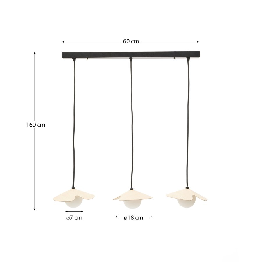  KAVE HOME Wilara taklampa i ekfaner med 3 vita rkfrgade glaskulor