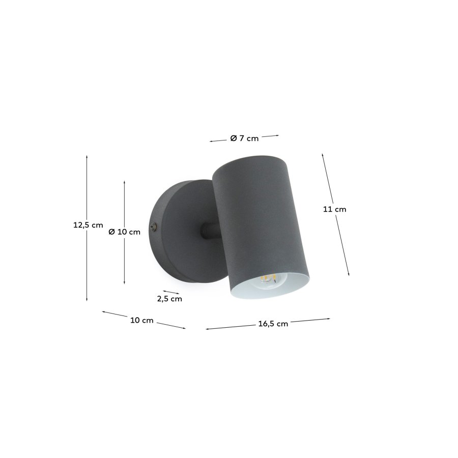 KAVE HOME Manie veggmontert metalllampe med svart stpejernseffekt