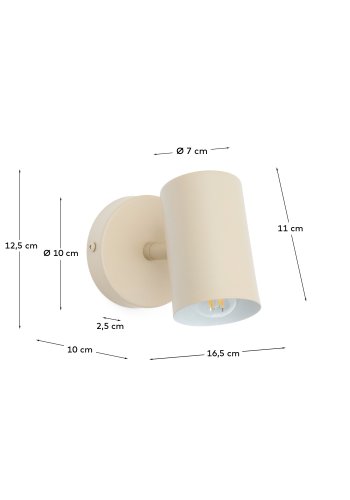 KAVE HOME Manie veggmontert metalllampe med beige teksturert overflate