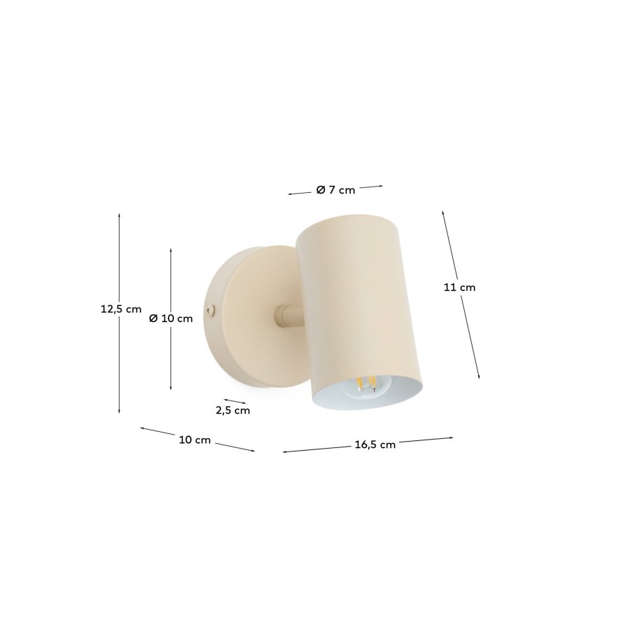 KAVE HOME Manie veggmontert metalllampe med beige teksturert overflate