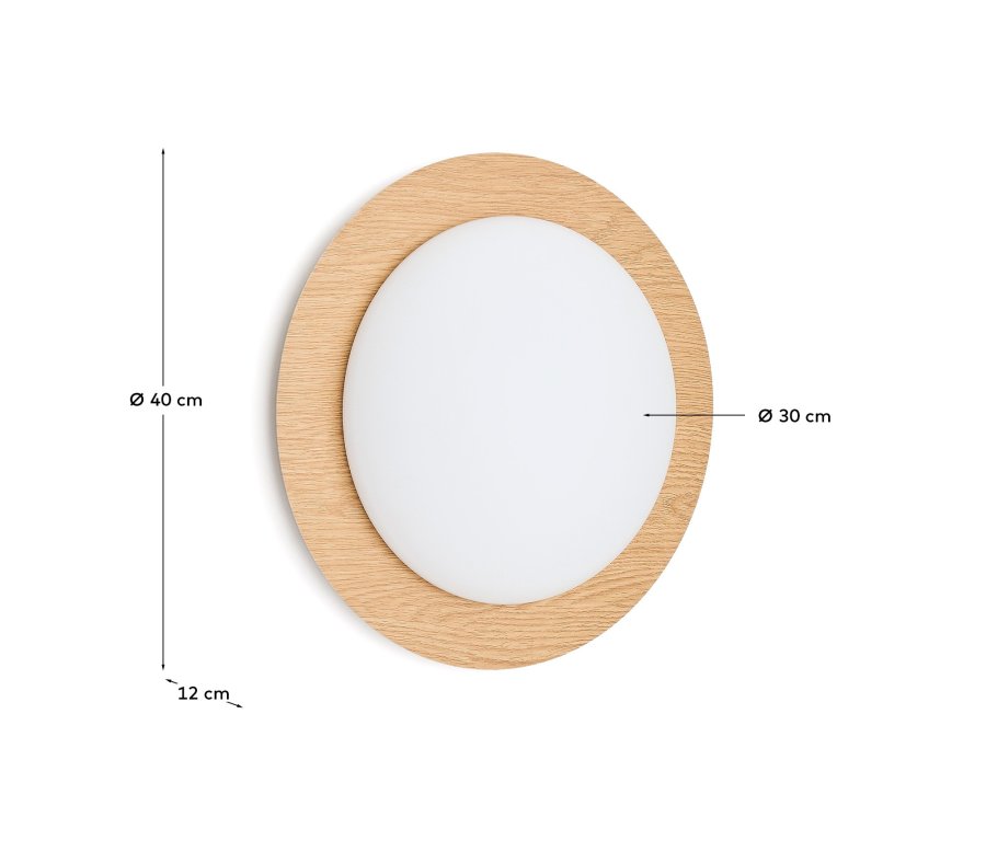 KAVE HOME Novae badev�relsesloftlampe, rund - frostet glas og lyst b�rstet st�l med tr�look (�40)