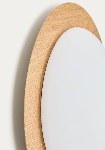 KAVE HOME Novae badev�relsesloftlampe, rund - frostet glas og lyst b�rstet st�l med tr�look (�40)