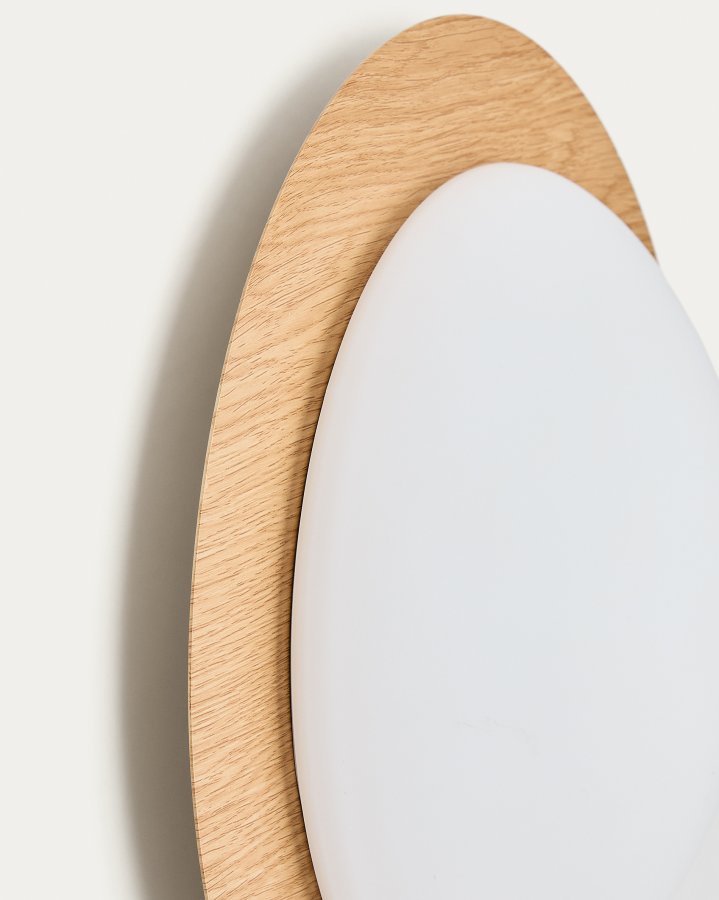 KAVE HOME Novae badev�relsesloftlampe, rund - frostet glas og lyst b�rstet st�l med tr�look (�40)