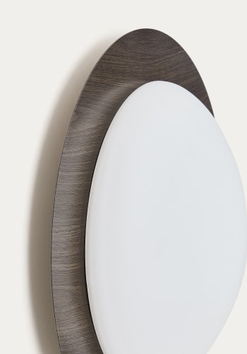 KAVE HOME Novae badev�relsesloftlampe, rund - frostet glas og lyst b�rstet st�l med m�rkt tr�look (�40)