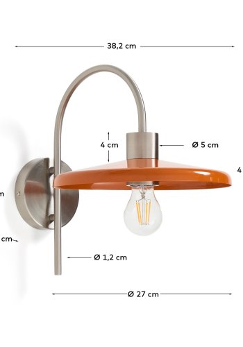 KAVE HOME Nuvira v�glampe - orange og lysegr�t b�rstet metal