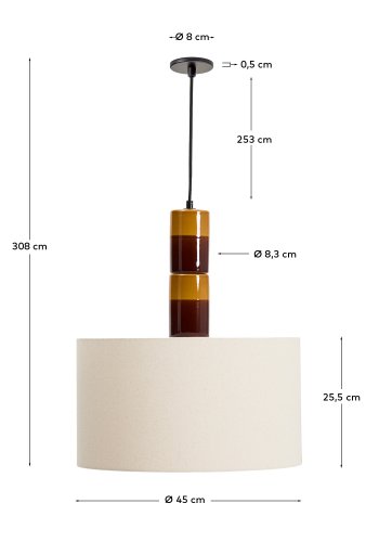  KAVE HOME Mavran loftlampe - bomuldssk�rm og brun og sennepsgul keramik