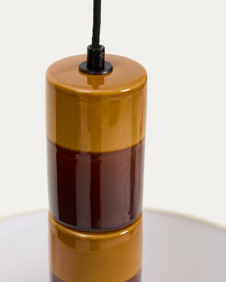  KAVE HOME Mavran loftlampe - bomuldssk�rm og brun og sennepsgul keramik