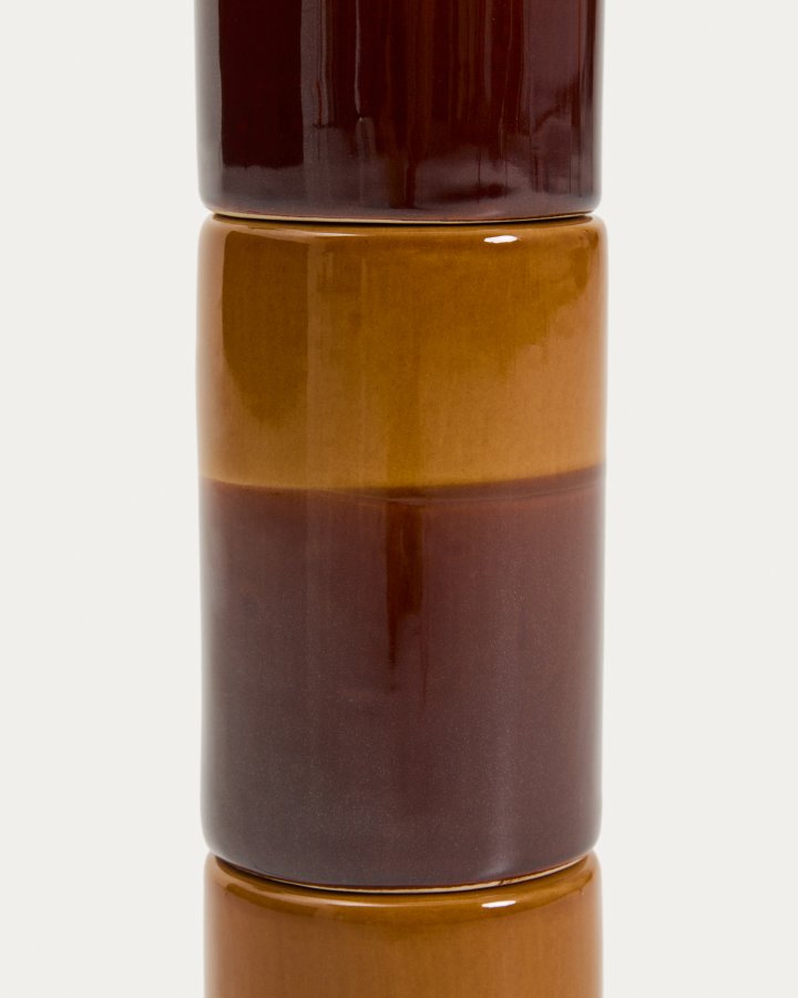 KAVE HOME Mavran bordlampe - bomuld og brun og sennepsfarvet keramik