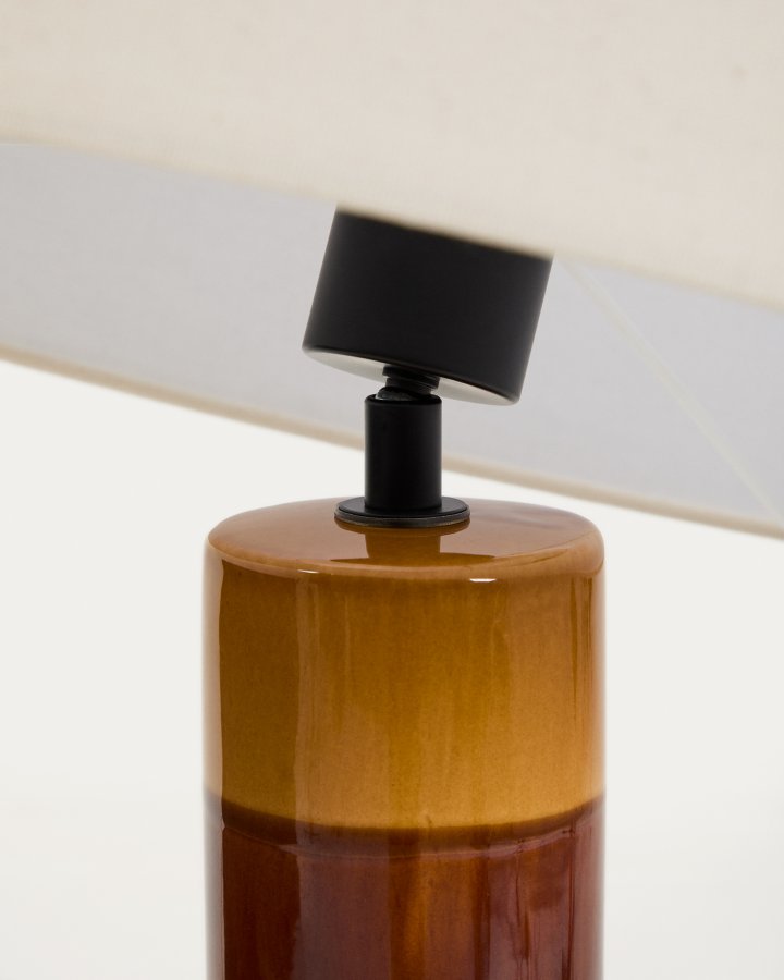 KAVE HOME Mavran gulvlampe - bomuld og brun og sennepsfarvet keramik