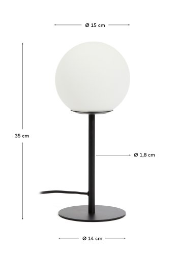KAVE HOME Brisia bordlampe - 1 matteret glaskugle og sort metal (�15)