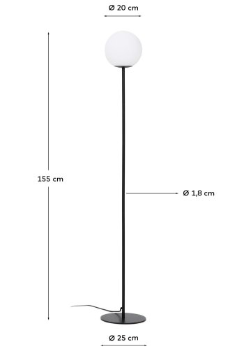 KAVE HOME Brisia gulvlampe - 1 matteret glaskugle og sort metal (�20)